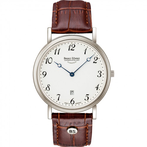 Bruno Sohnle staal herenhorloge, model Sonate, met een zwart leren band - 603594